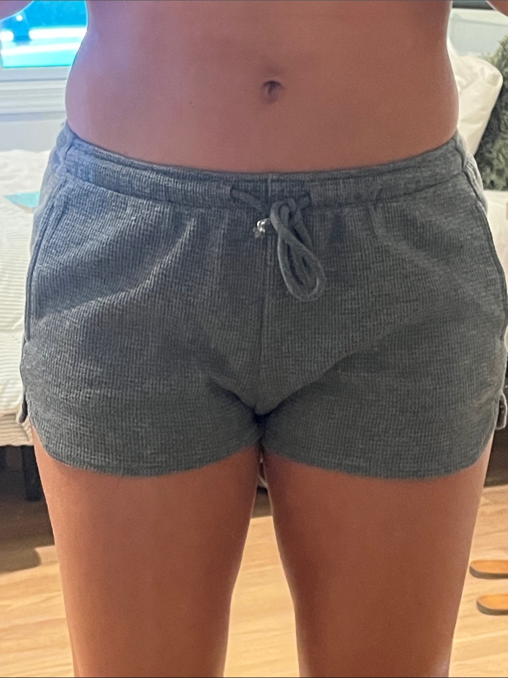 Women’s Cozy Waffle Knit Drawstring Shorts - Gray
